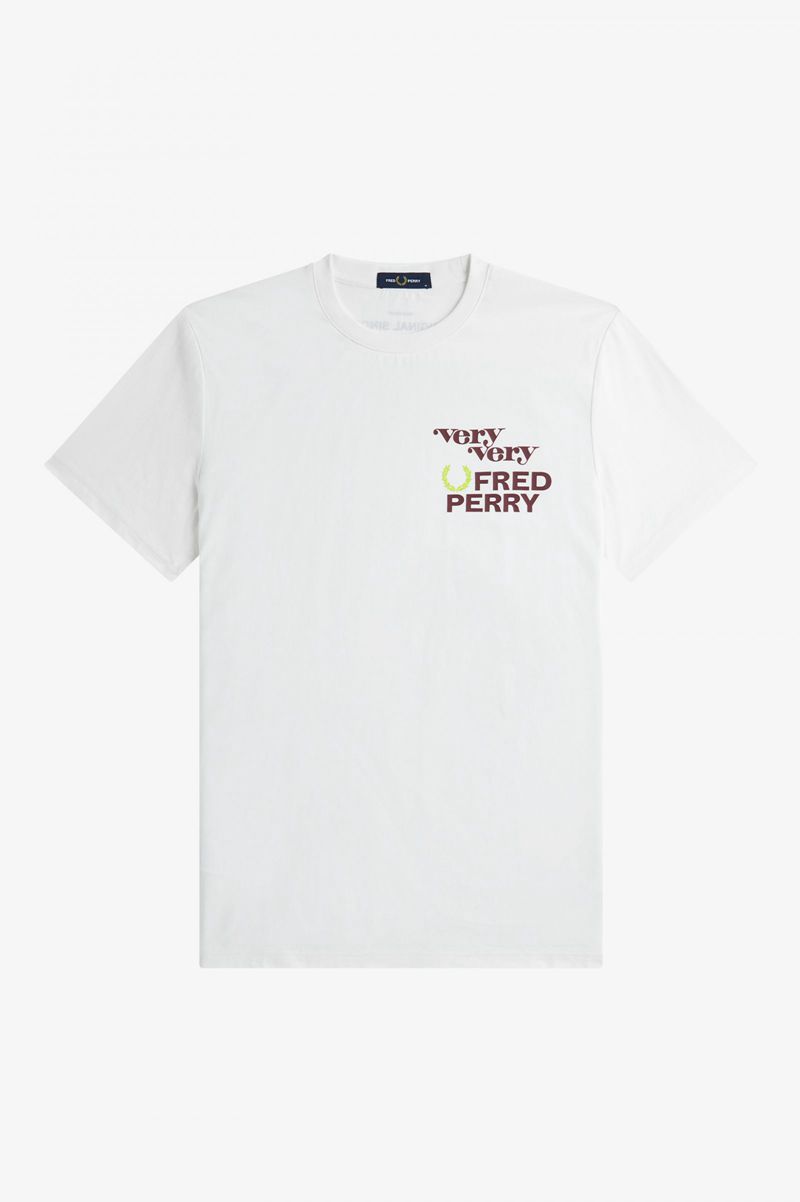 Men's Fred Perry Print T-Shirts White | 5628310-RA