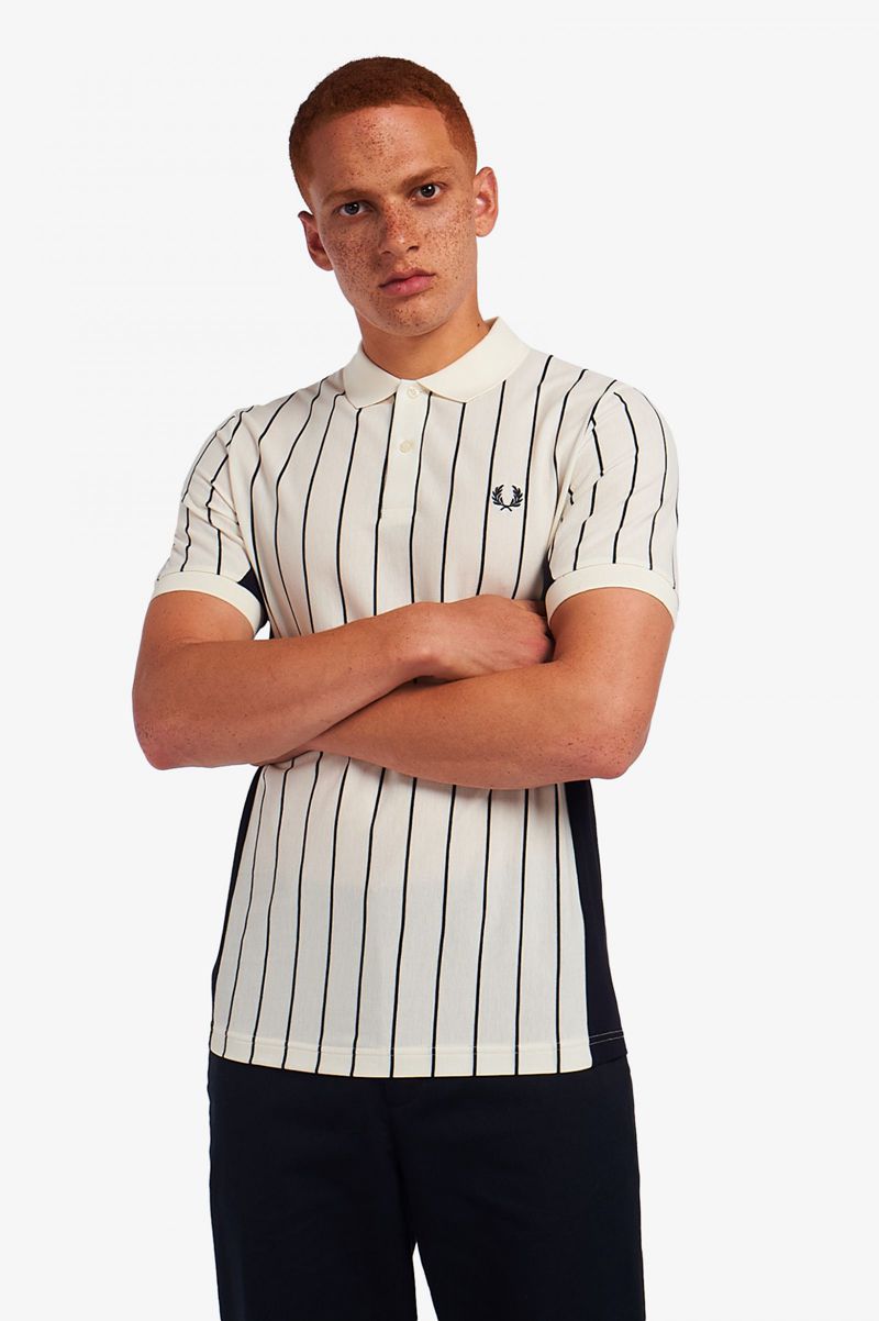 Men's Fred Perry Refined Pinstripe Polo Shirts White | 3807615-FR