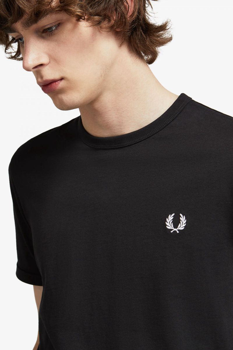 Men's Fred Perry Ringer T-Shirts Black | 0678153-WJ