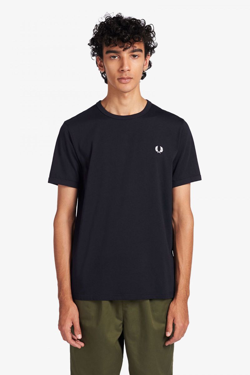 Men's Fred Perry Ringer T-Shirts Navy | 4962857-TU