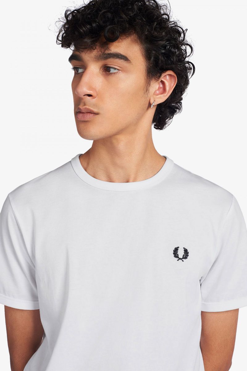 Men's Fred Perry Ringer T-Shirts White | 8527014-IL