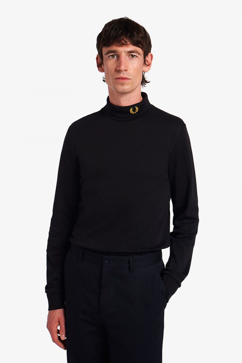 Men's Fred Perry Roll Neck Top T-Shirts Black | 9134826-ZM