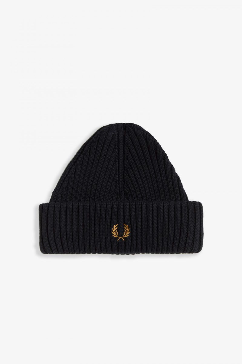 Men's Fred Perry Short Ribbed Beanie Black | 5690841-JP