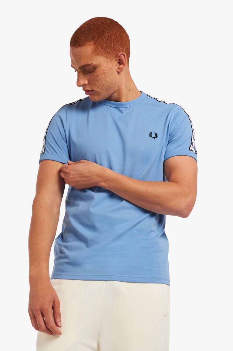 Men's Fred Perry Taped Ringer T-Shirts Blue | 2650783-JM