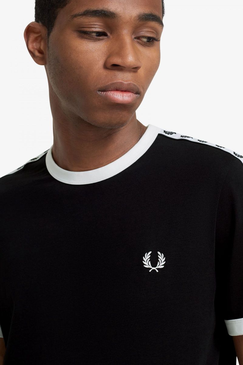 Men's Fred Perry Taped Ringer T-Shirts Black | 5387260-ZE