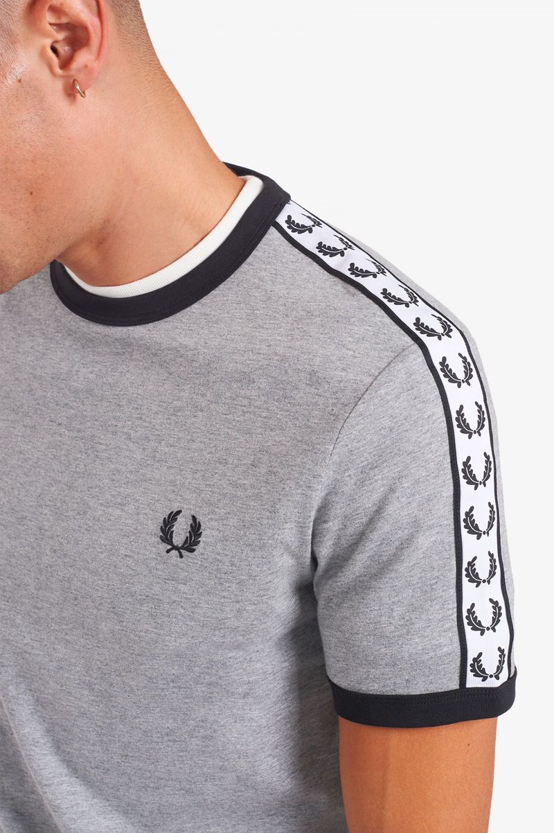 Men's Fred Perry Taped Ringer T-Shirts Grey | 0839415-MT