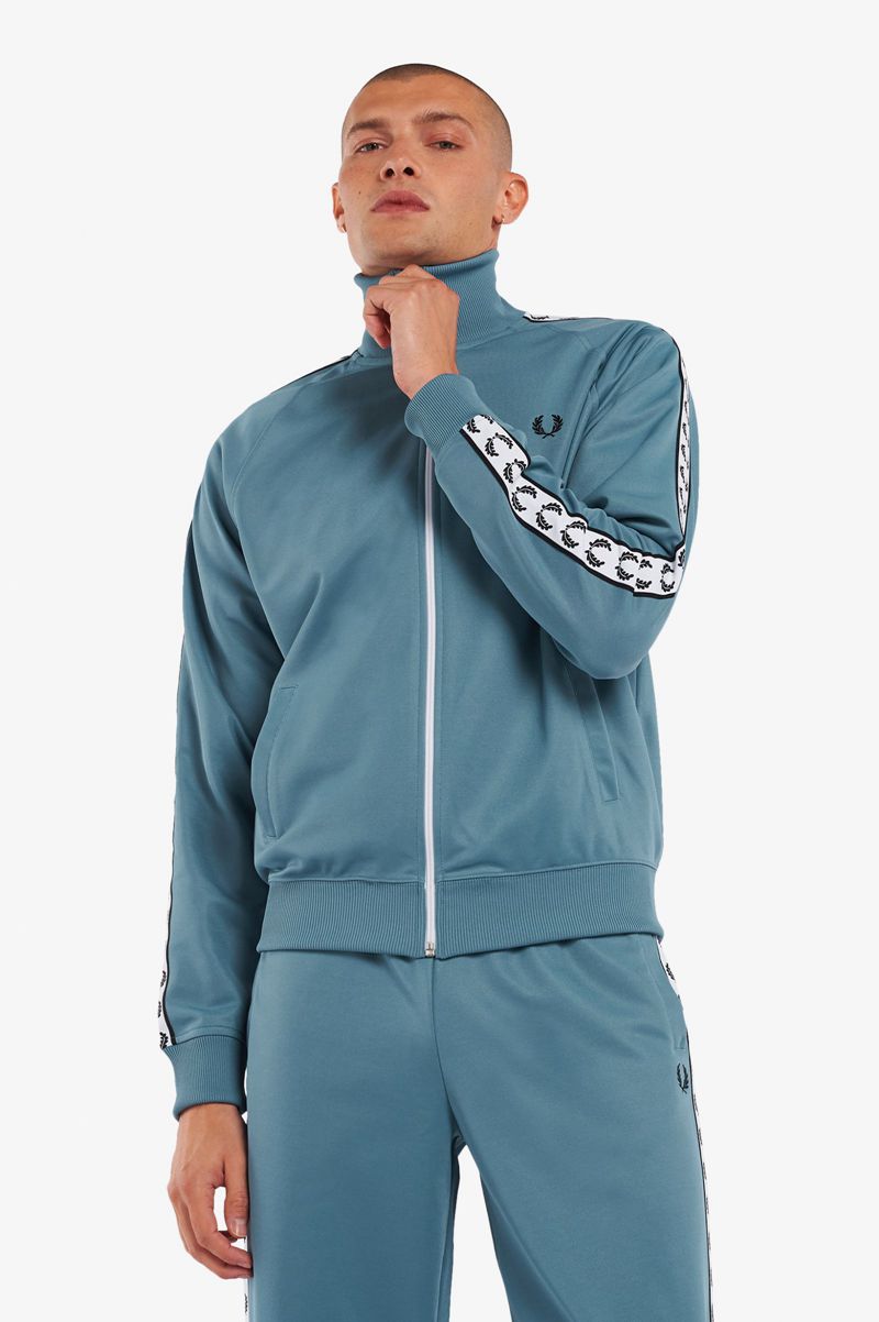 Men's Fred Perry Taped Track Jackets Grey Blue | 7612359-CH