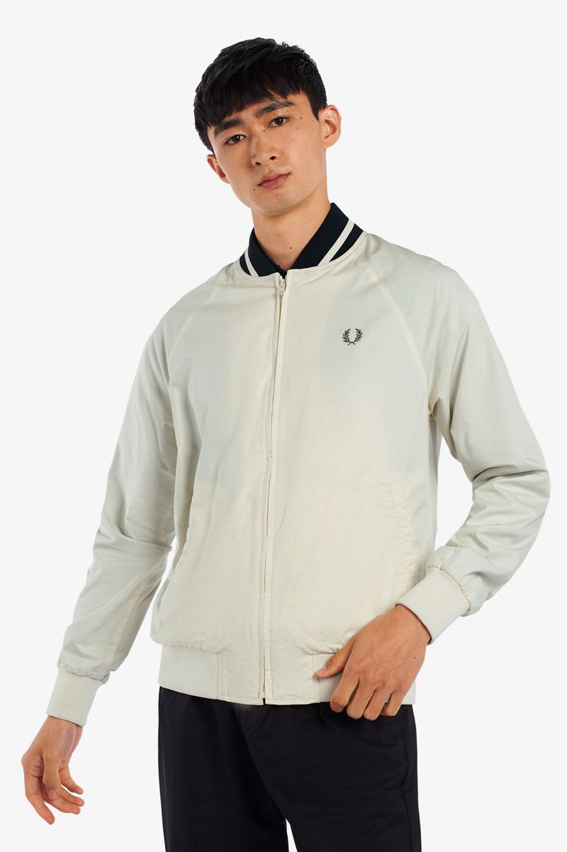 Men's Fred Perry Tennis Bomber Jackets White | 8942631-FL