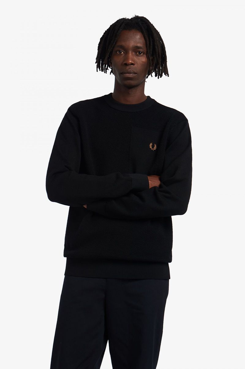 Men's Fred Perry Textured Merino Jumper Knitwear Black | 5209716-WT