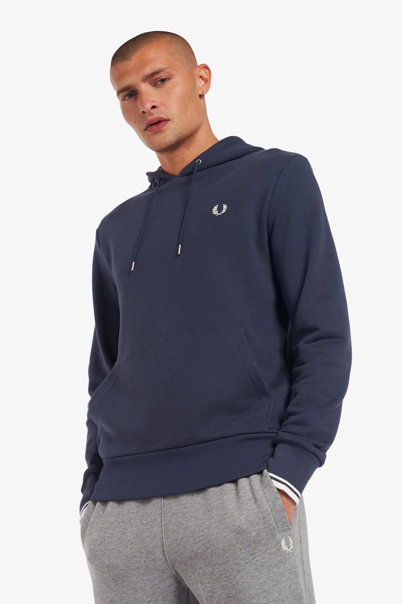 Men's Fred Perry Tipped Hooded Sweatshirts Deep Grey | 3297806-XN