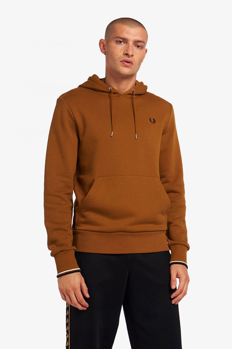 Men's Fred Perry Tipped Hooded Sweatshirts Camel | 4031825-IW