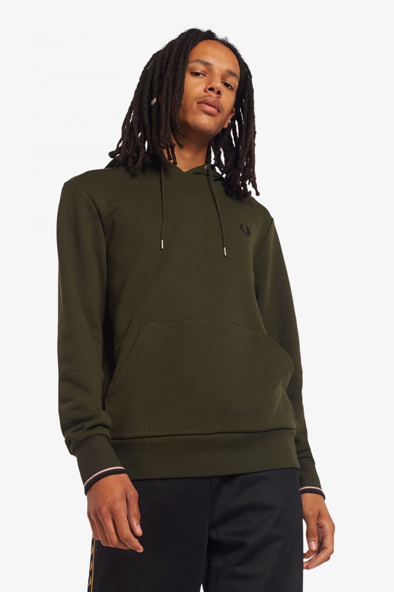 Men's Fred Perry Tipped Hooded Sweatshirts Green | 6570389-XJ