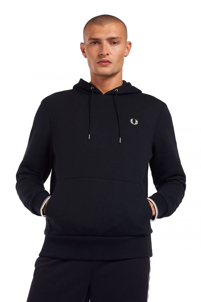 Men's Fred Perry Tipped Hooded Sweatshirts Navy | 8630157-FG