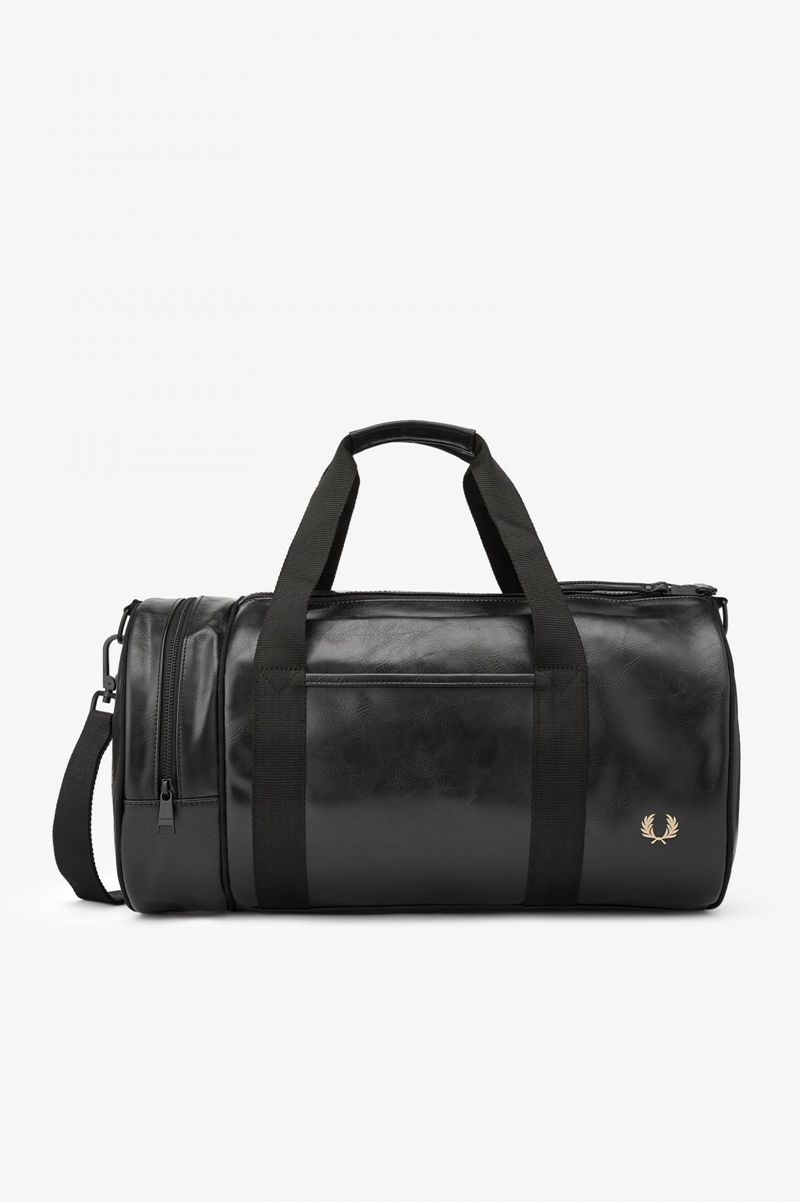 Men's Fred Perry Tonal PU Barrel Bags Black | 9805146-XV