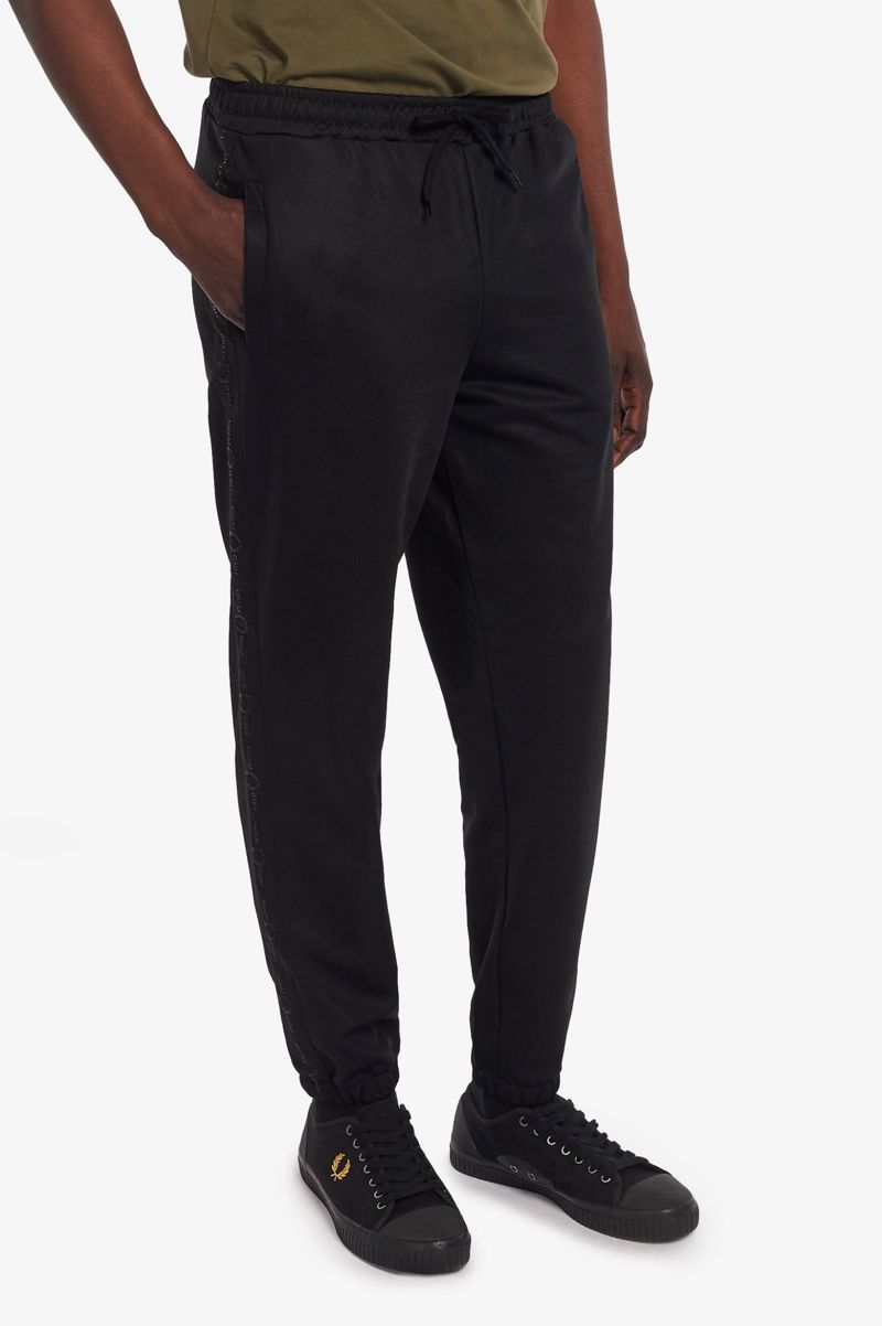 Men's Fred Perry Tonal Tape Track Pants Black | 5064218-FG