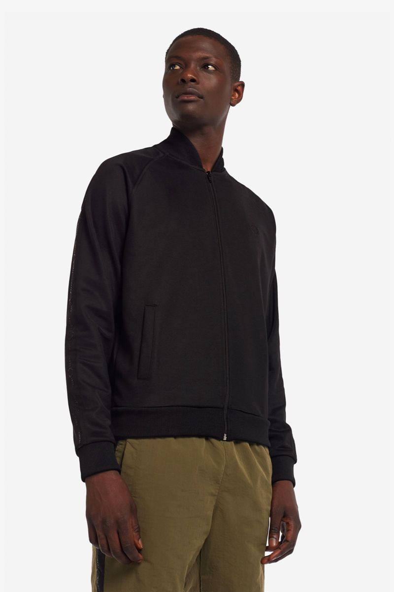 Men's Fred Perry Tonal Taped Bomber Neck Track Jackets Black | 3962041-CY