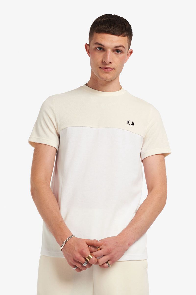 Men's Fred Perry Towelling Panel Piqué T-Shirts White | 0312467-HV