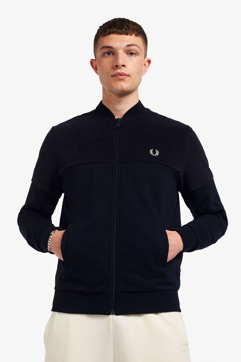 Men's Fred Perry Towelling Panel Track Jackets Navy | 4725308-CB