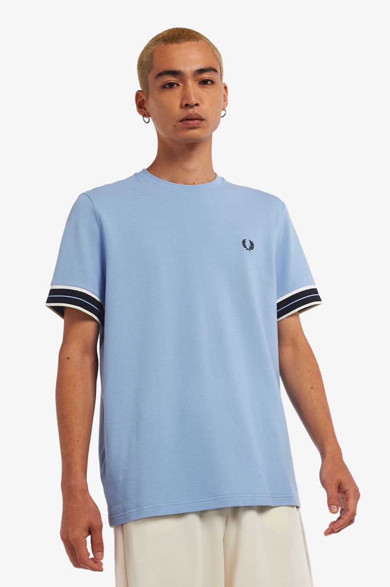 Men's Fred Perry Tramline Tipped Piqué T-Shirts Blue | 6958412-AJ