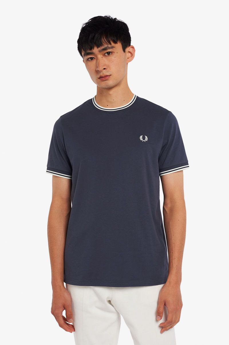 Men's Fred Perry Twin Tipped T-Shirts Deep Grey | 5143978-PV