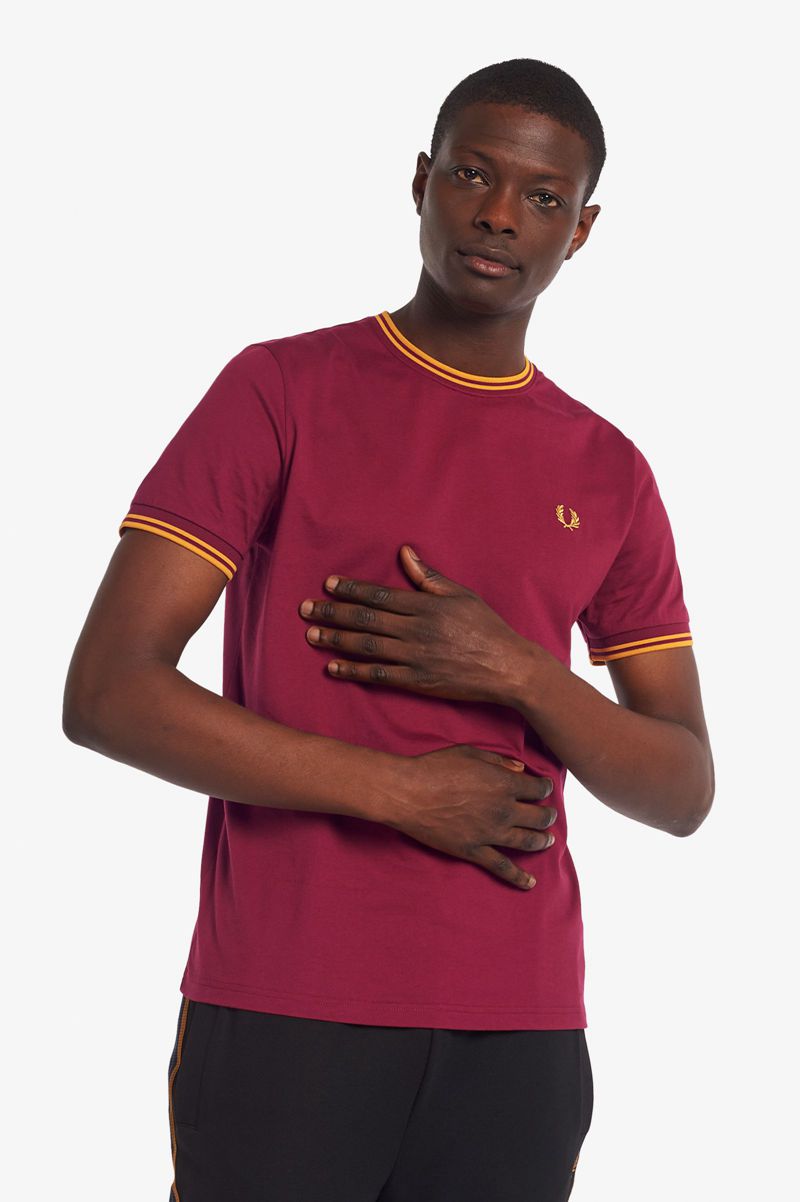 Men's Fred Perry Twin Tipped T-Shirts Red | 5371862-JA