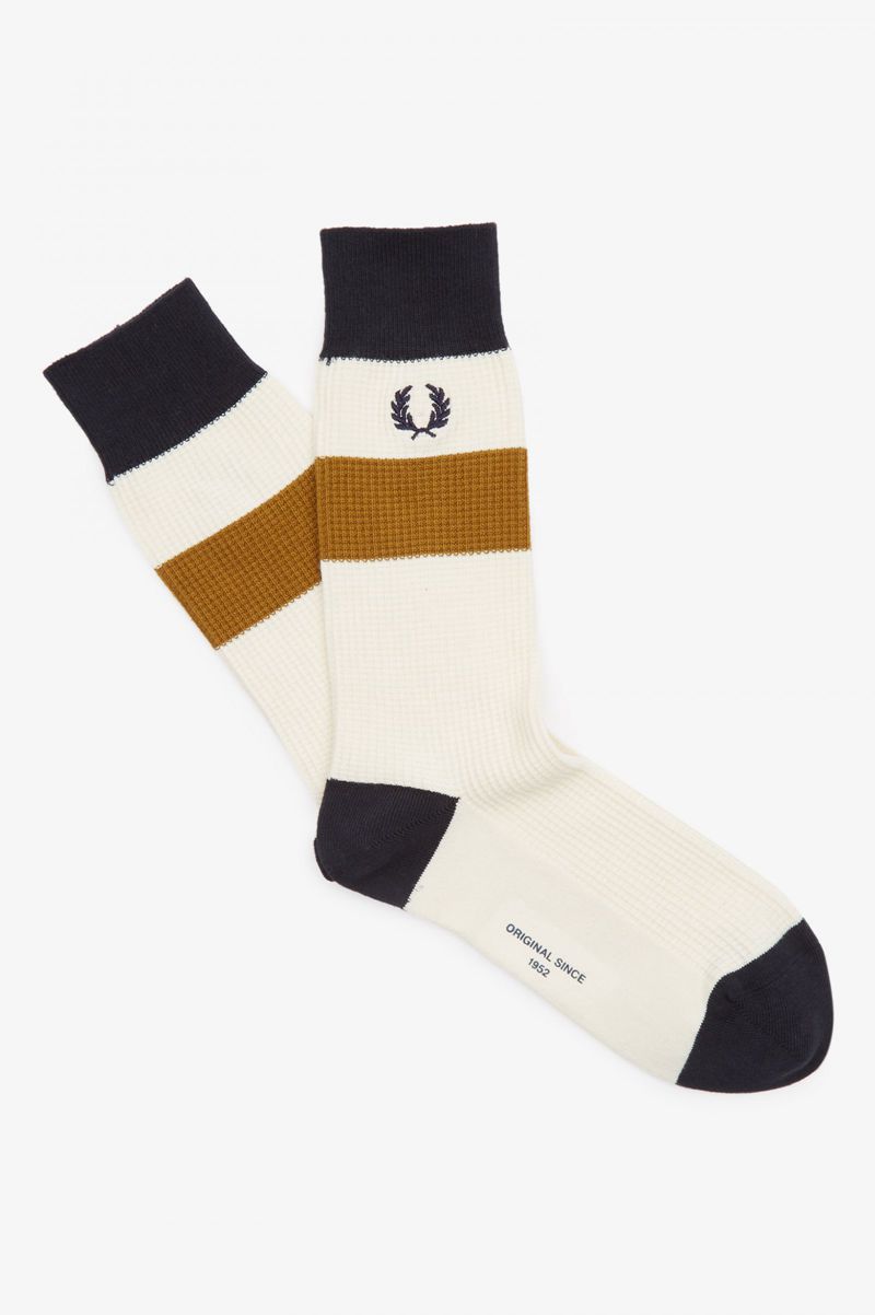 Men's Fred Perry Waffle Stripe Socks White | 8417305-WZ