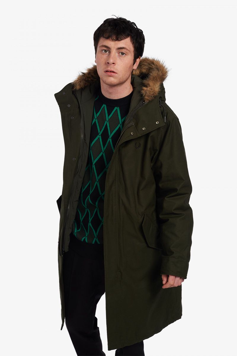 Men's Fred Perry Zip-In Liner Parka Jackets Green | 7823195-ZH