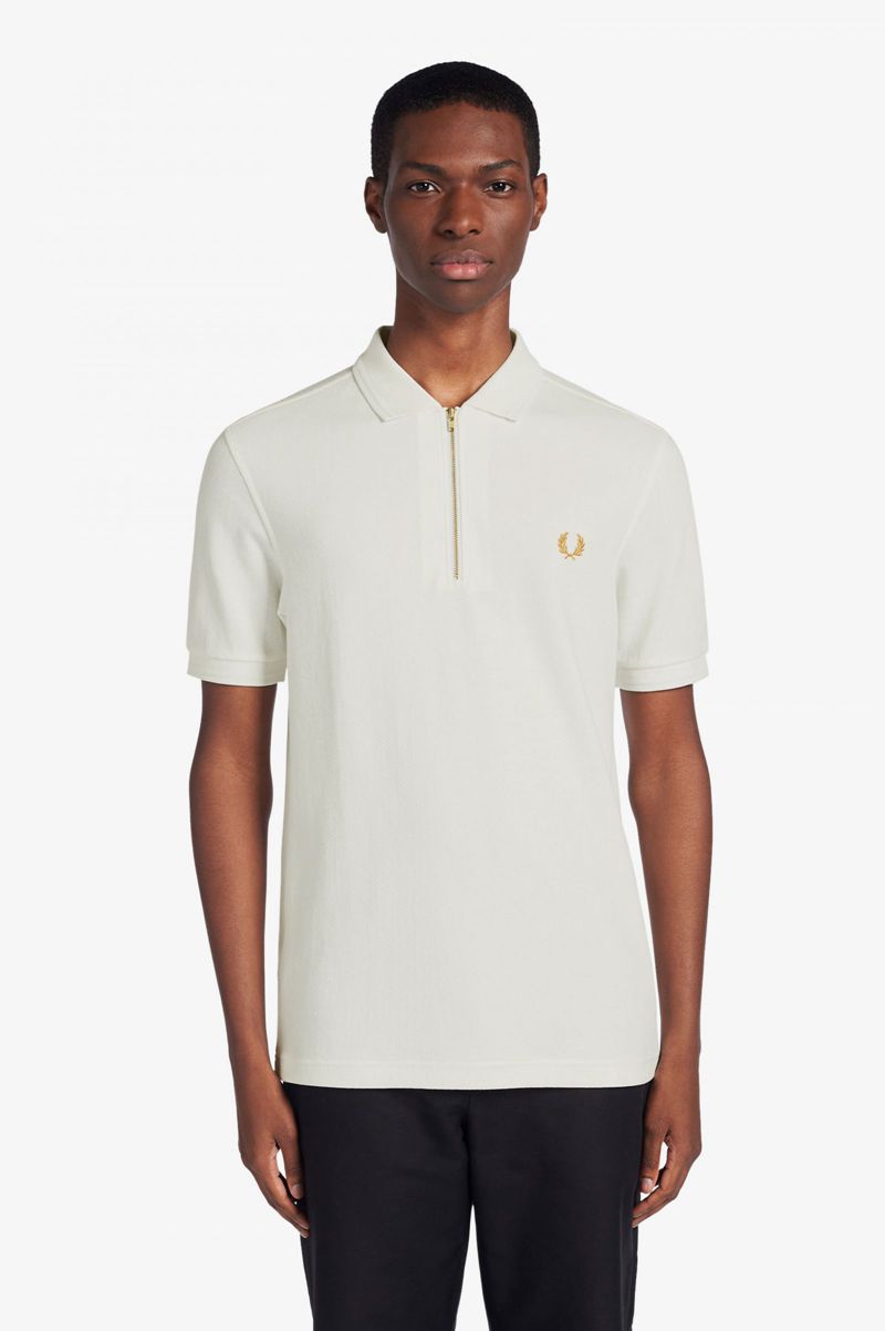 Men's Fred Perry Zip Neck Polo Shirts White | 6025417-WN