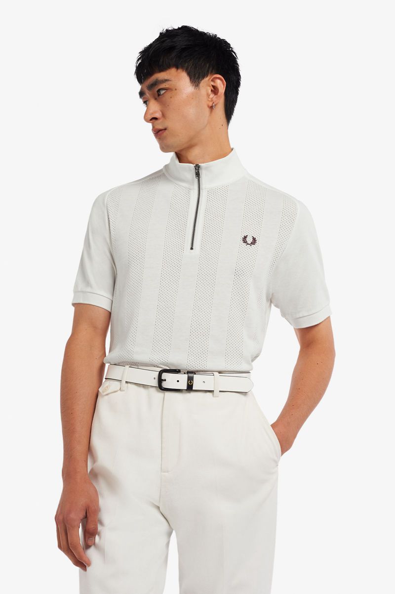 Men's Fred Perry Zip Neck Raglan Sleeve Polo Shirts White | 6827593-NW