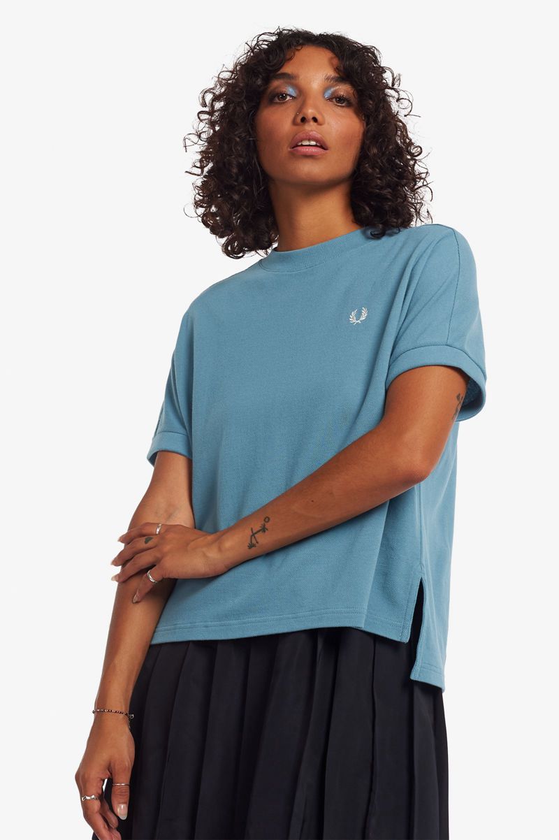 Women's Fred Perry Boxy Piqué T-Shirts Grey Blue | 9352871-SX