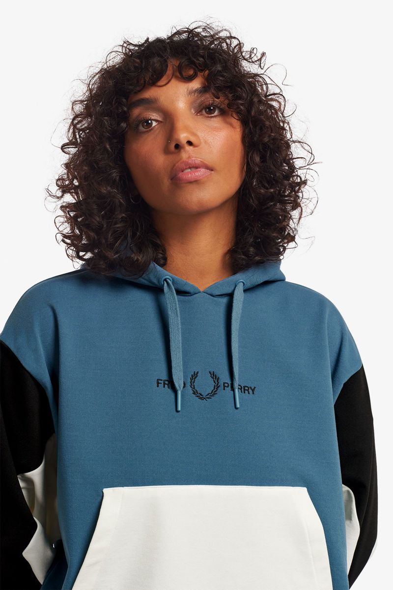 Women's Fred Perry Colour Block Hooded Sweatshirts Grey Blue | 6592014-JM