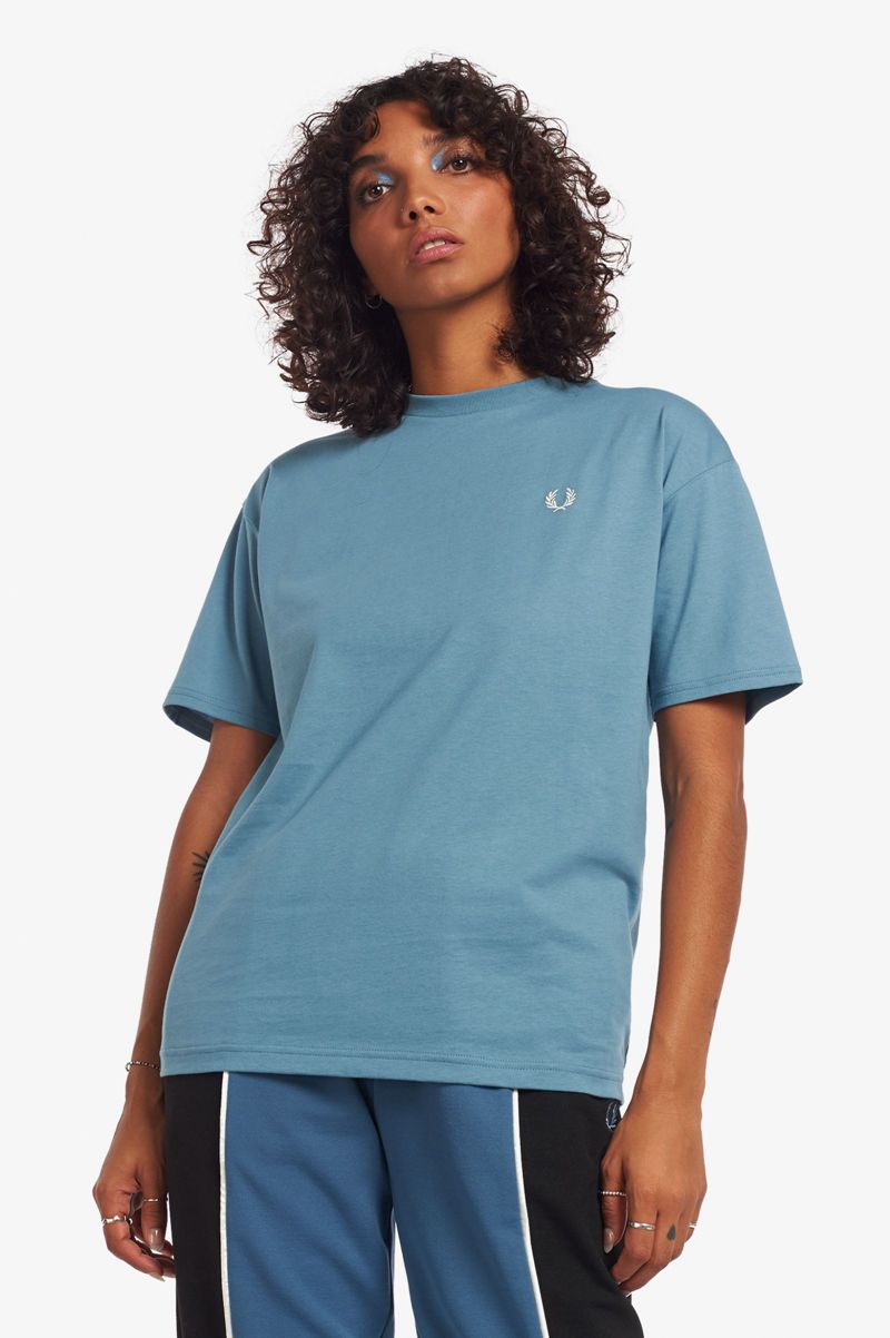 Women's Fred Perry Crew Neck T-Shirts Grey Blue | 9631548-SU