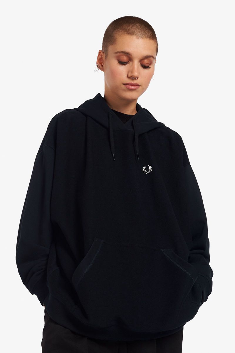 Women's Fred Perry Internal Detail Hooded Sweatshirts Black | 7652138-BS