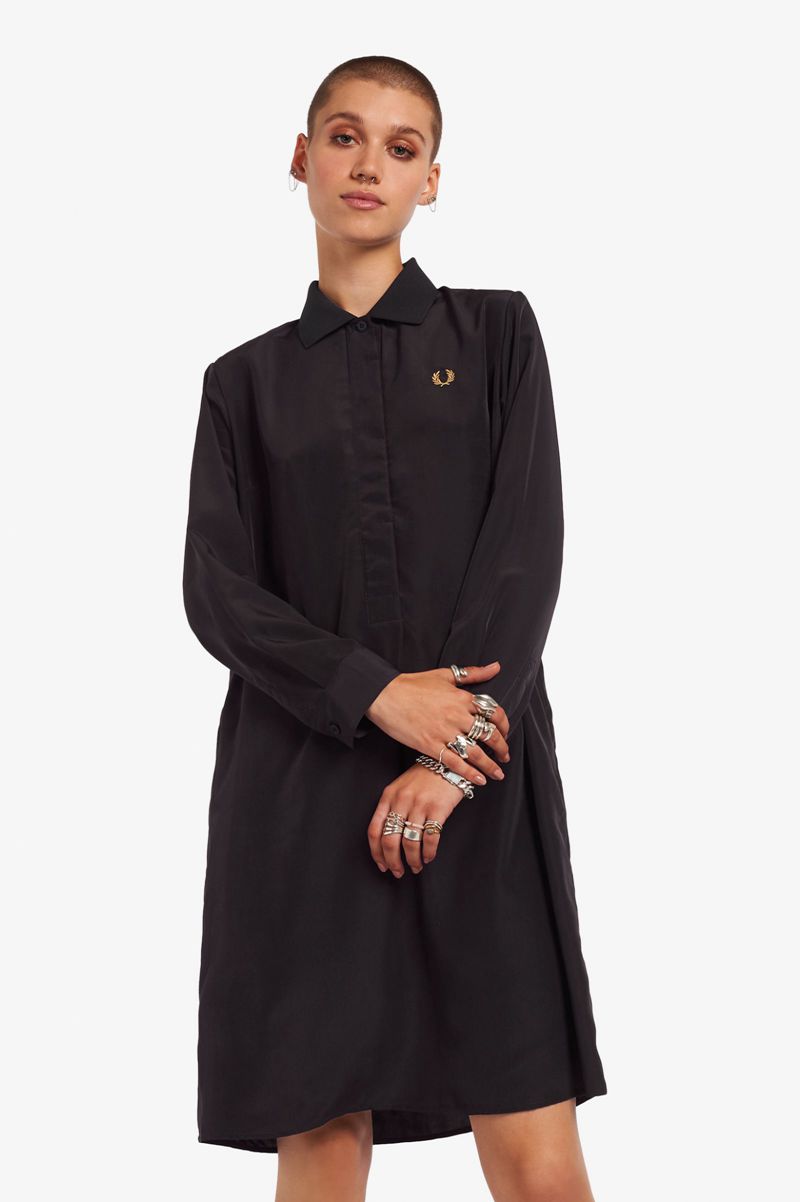 Women's Fred Perry Shirt Dresses Navy | 8437061-PE