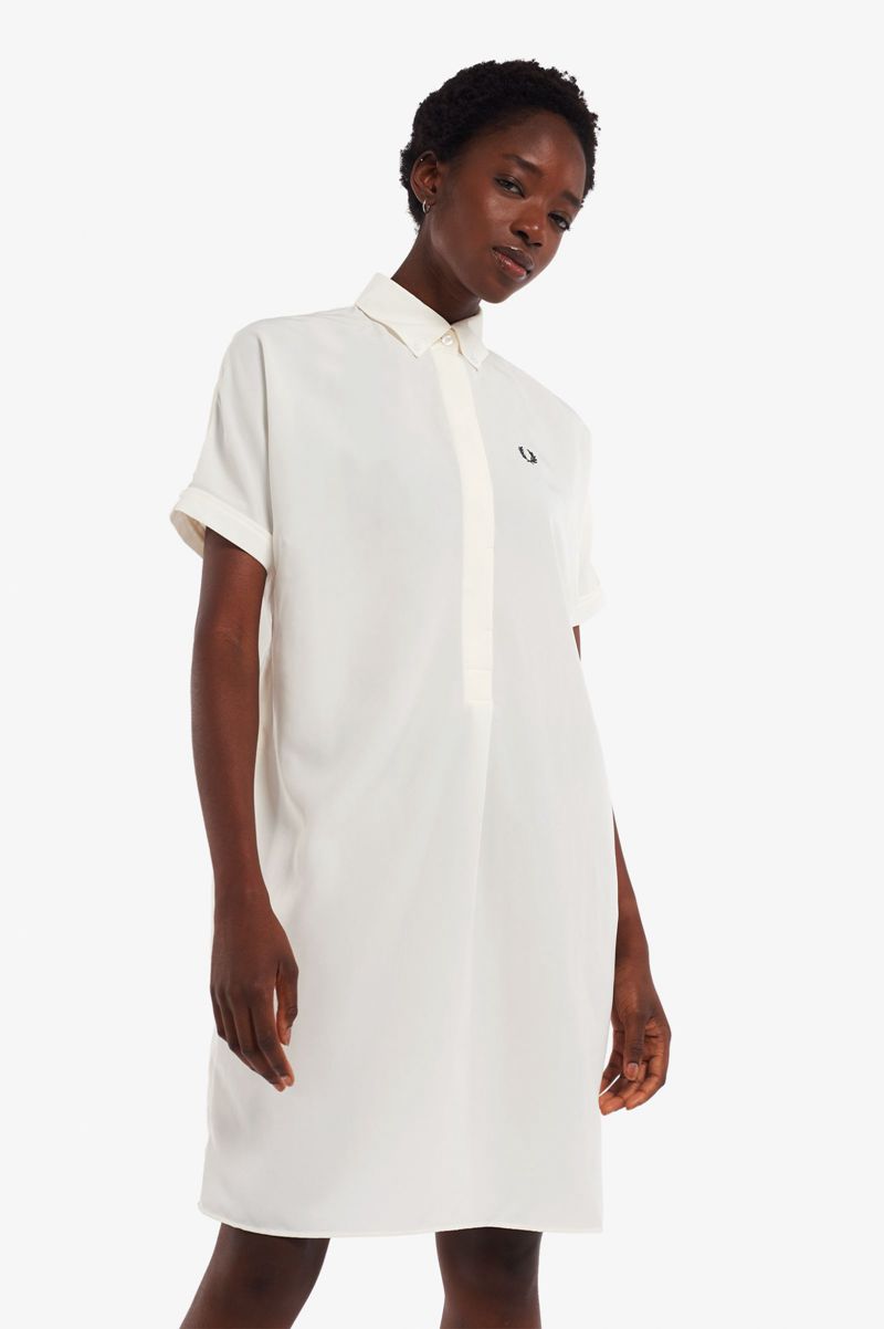 Women's Fred Perry Shirt Dresses White | 4138960-CL