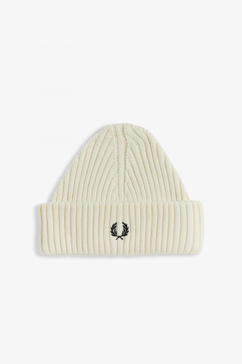 Women's Fred Perry Short Ribbed Beanie White | 0796512-DW