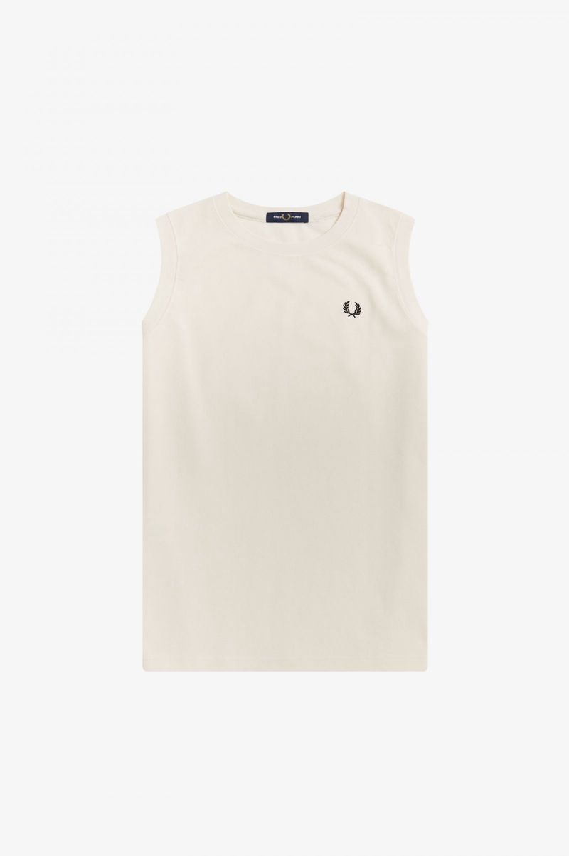 Women's Fred Perry Sleeveless Ringer T-Shirts White | 2986317-SF