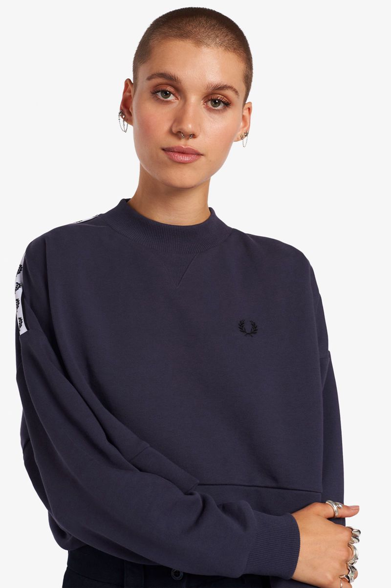 Women's Fred Perry Taped Sweatshirts Deep Grey | 2435096-PM