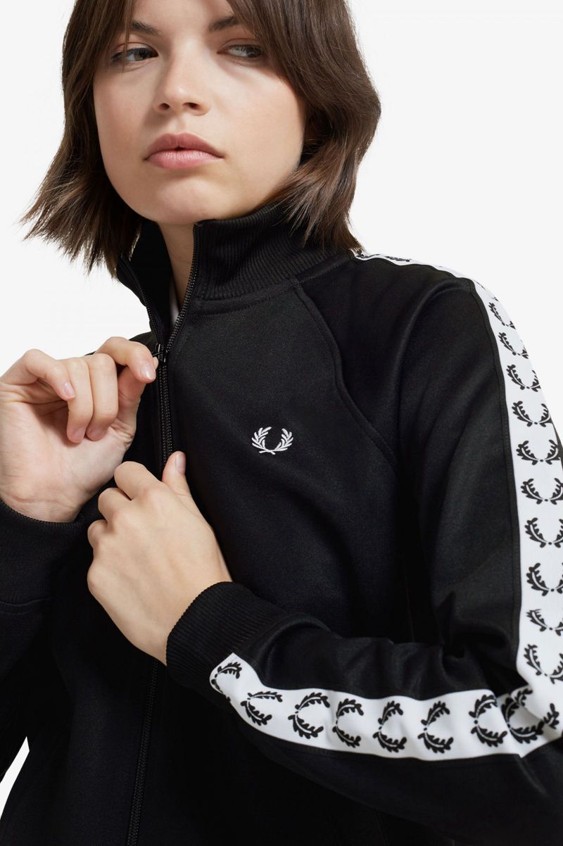 Women's Fred Perry Taped Track Jackets Black | 9312867-PS