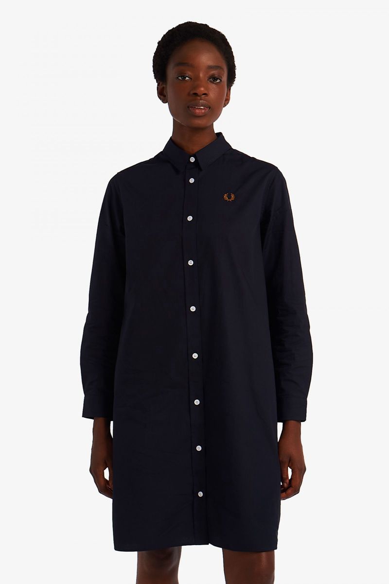 Women's Fred Perry Tartan Panel Shirt Dresses Navy | 7803214-AW