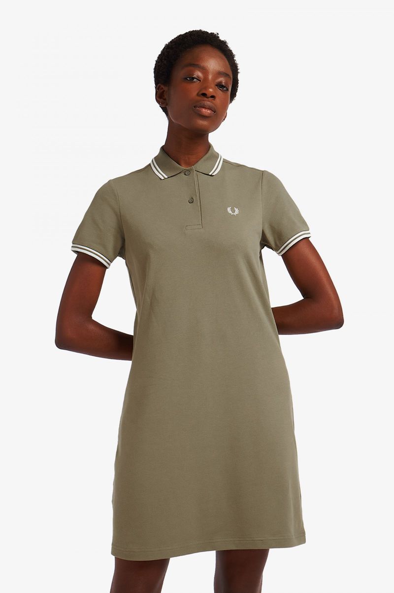 Women's Fred Perry Twin Tipped Dresses Olive | 4873962-NX