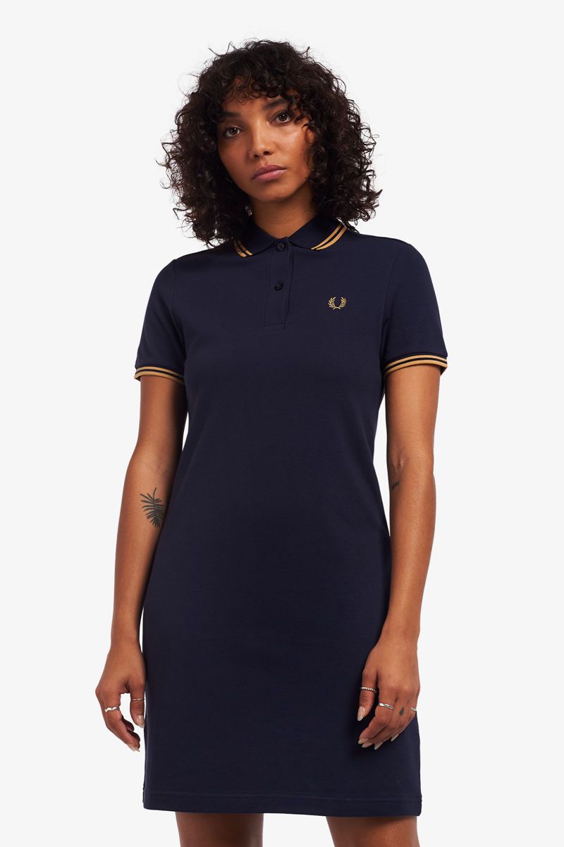 Women's Fred Perry Twin Tipped Shirt Dresses Dark Grey Blue | 0341279-MJ