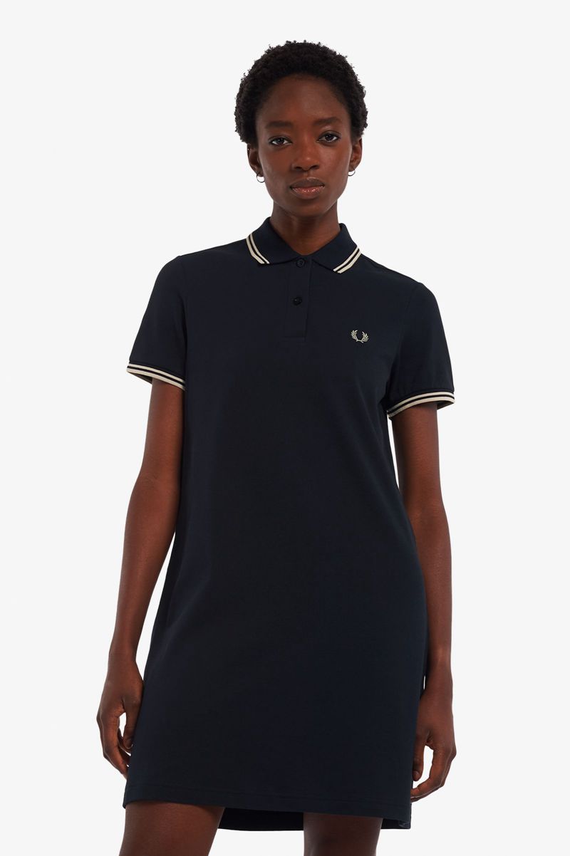 Women's Fred Perry Twin Tipped Shirt Dresses Navy | 4932057-FC