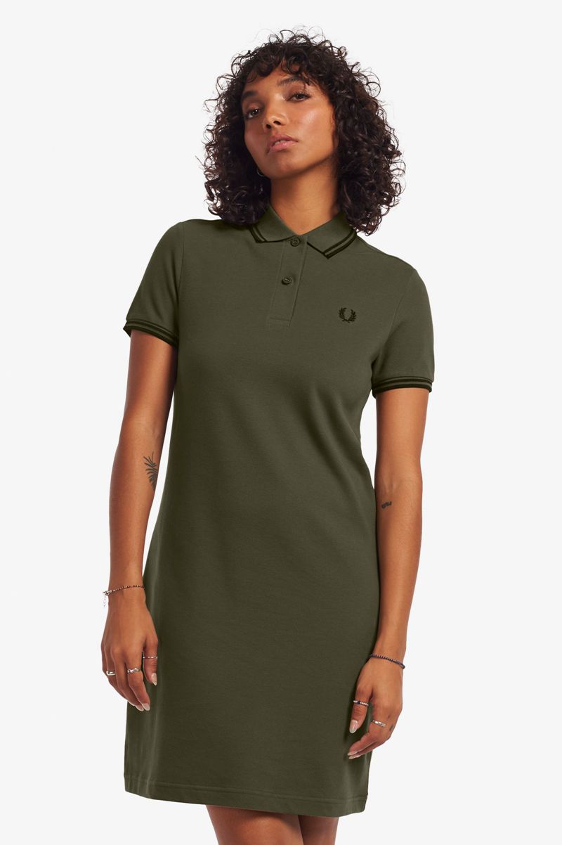 Women's Fred Perry Twin Tipped Shirt Dresses Green | 7396045-DT