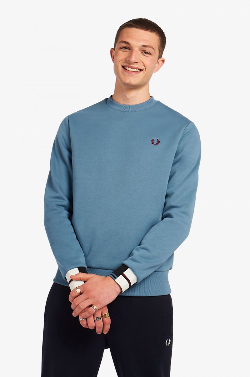 Men\'s Fred Perry Abstract Tipped Sweatshirts Grey Blue | 3612508-FQ