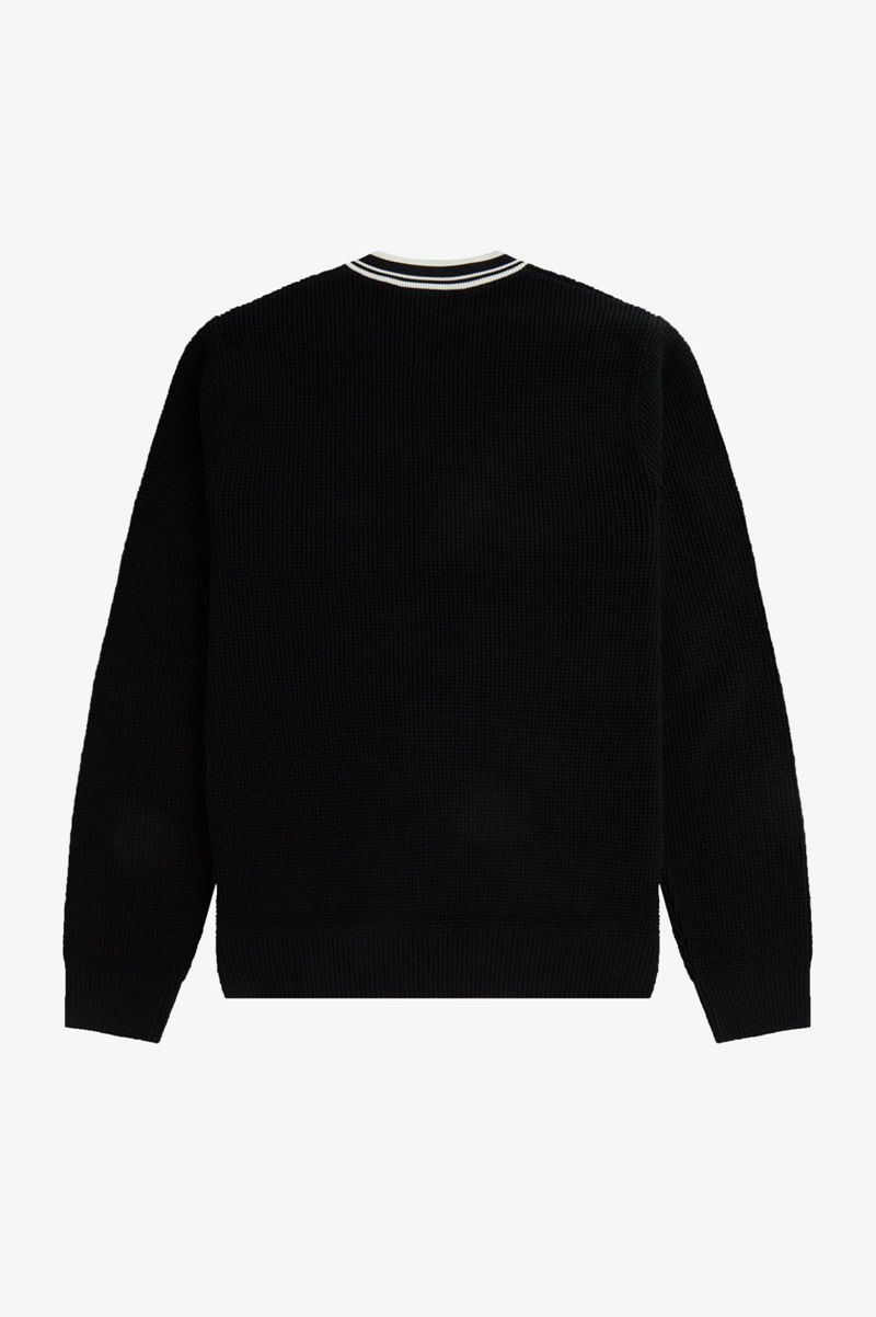 Men's Fred Perry Abstract Tipped V-Neck Jumper Knitwear Black | 3651492-MI