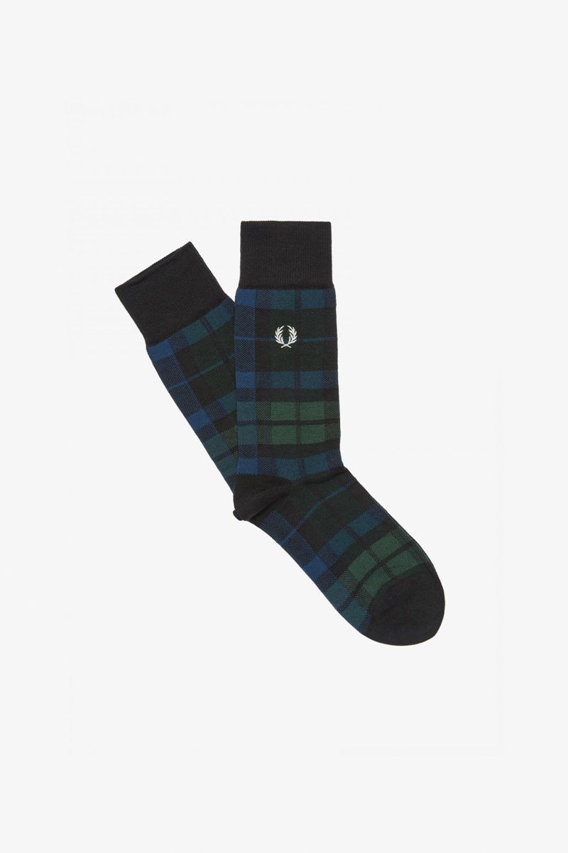 Men\'s Fred Perry Black Watch Tartan Socks Dark Green | 5190724-FZ