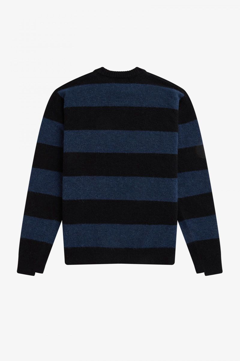 Men's Fred Perry Bold Stripe Alpaca Blend Jumper Knitwear Dark Grey Blue | 1046389-VD