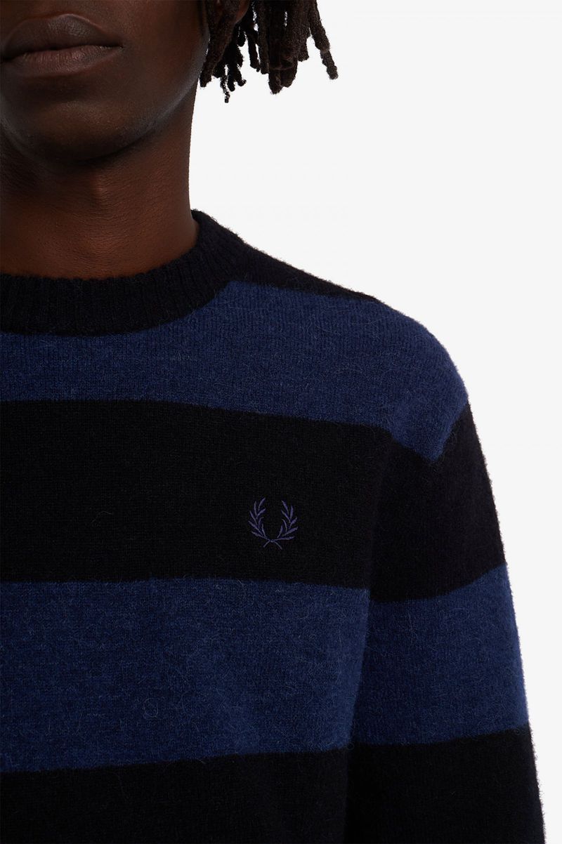 Men's Fred Perry Bold Stripe Alpaca Blend Jumper Knitwear Dark Grey Blue | 1046389-VD