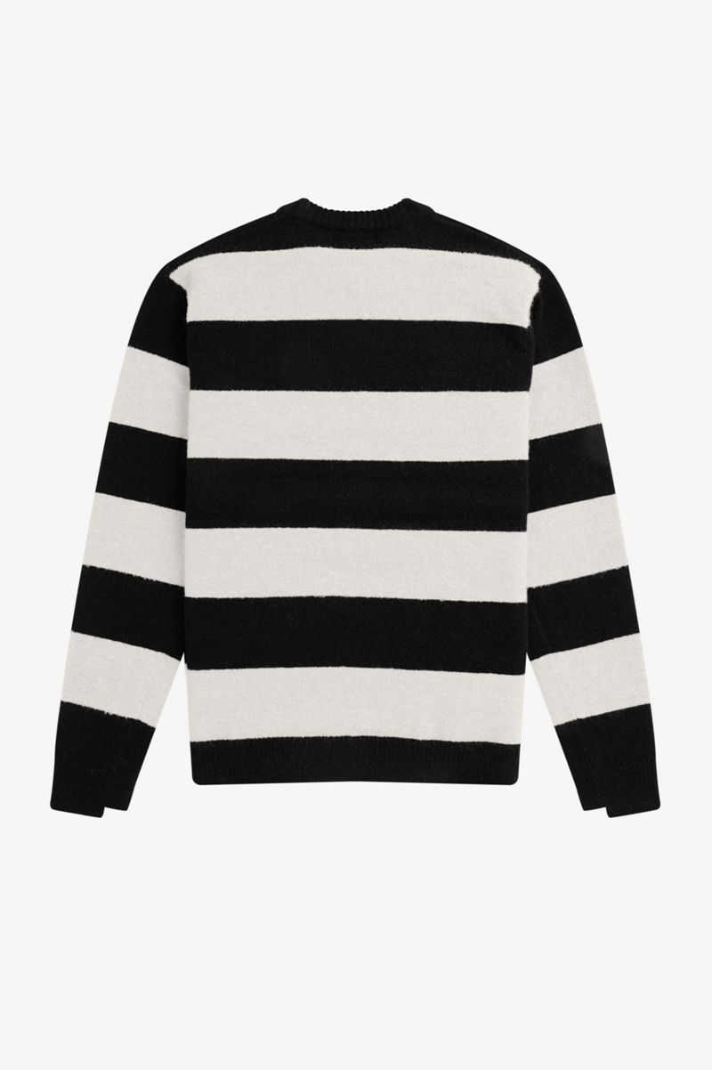 Men's Fred Perry Bold Stripe Alpaca Blend Jumper Knitwear White Black | 2930758-RQ